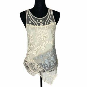 Leifnotes Tank Top Ivory Boho Lace Knit Sleeveless